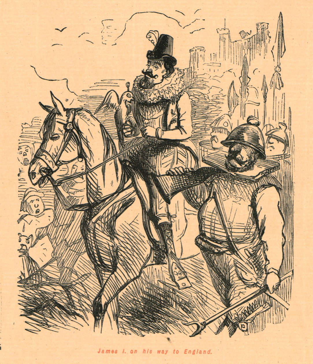 I. James útban Angliába, 1897. alkotó: John Leech