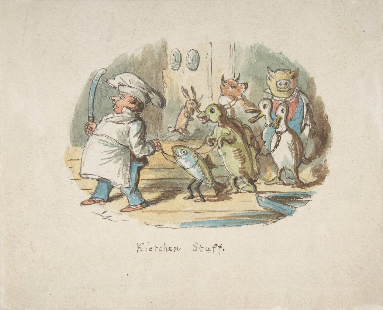 Konyhai személyzet recto, Hegyvidéki táj természetjáró versoval, 1837-64. alkotó: John Leech