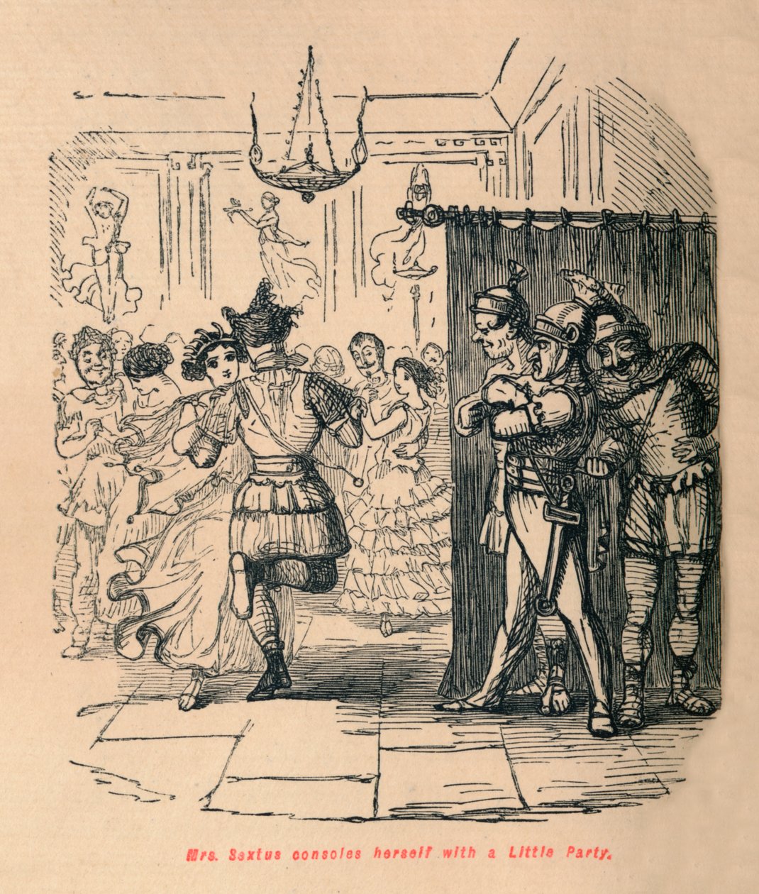 Mrs. Sextus egy kis partival vigasztalja magát, 1852 alkotó: John Leech
