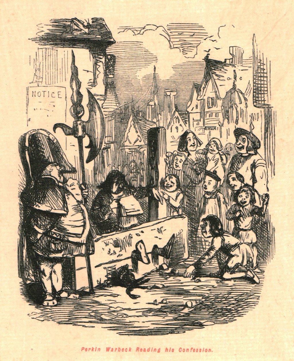 Perkin Warbeck a vallomását olvassa, 1897. alkotó: John Leech