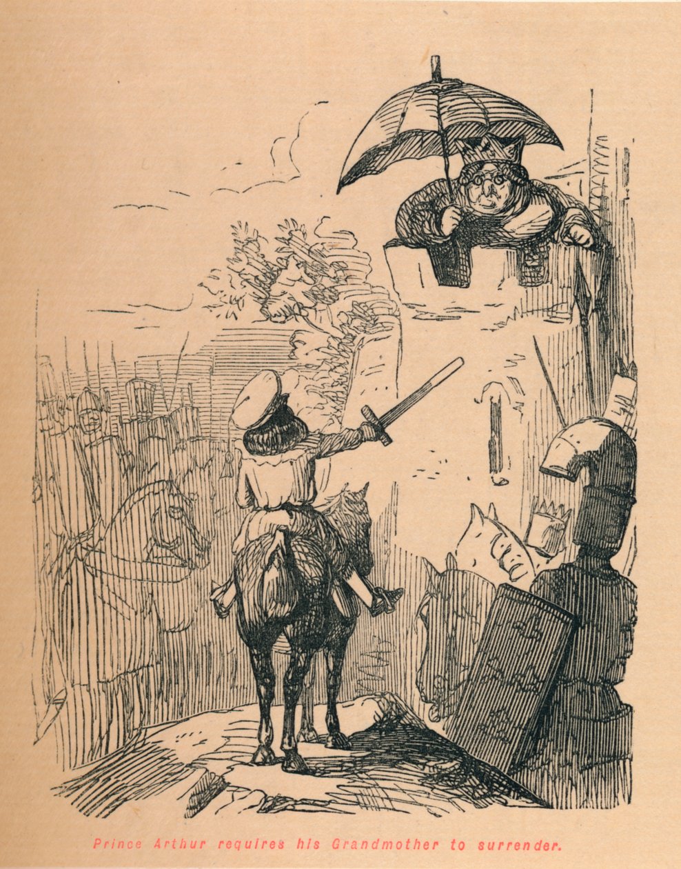 Arthur herceg megköveteli a nagymamától, hogy adja meg magát, c1860, c1860 alkotó: John Leech