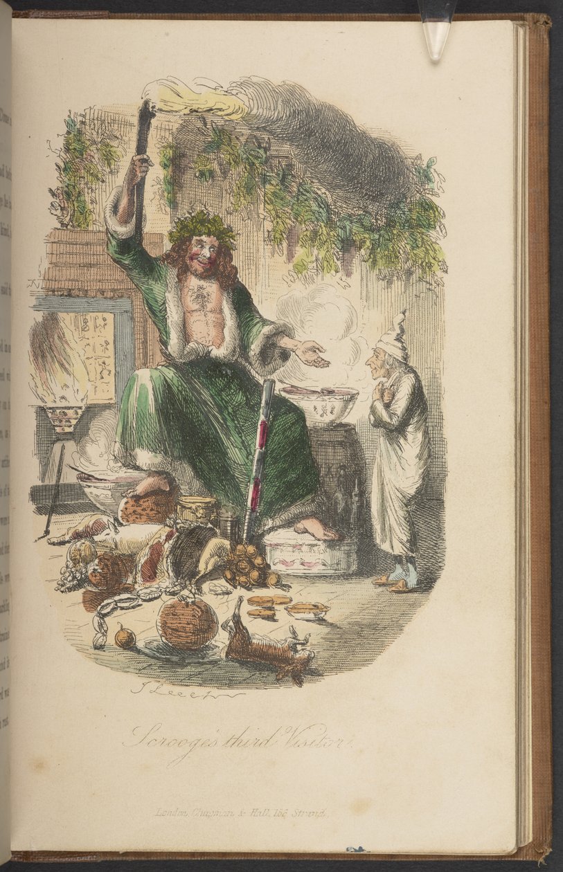 Scrooge harmadik látogatója, Charles Dickens „A karácsonyi ének” első kiadásából alkotó: John Leech