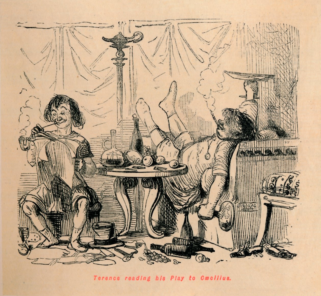 Terence felolvassa a Caeciliushoz írt drámáját, 1852 alkotó: John Leech