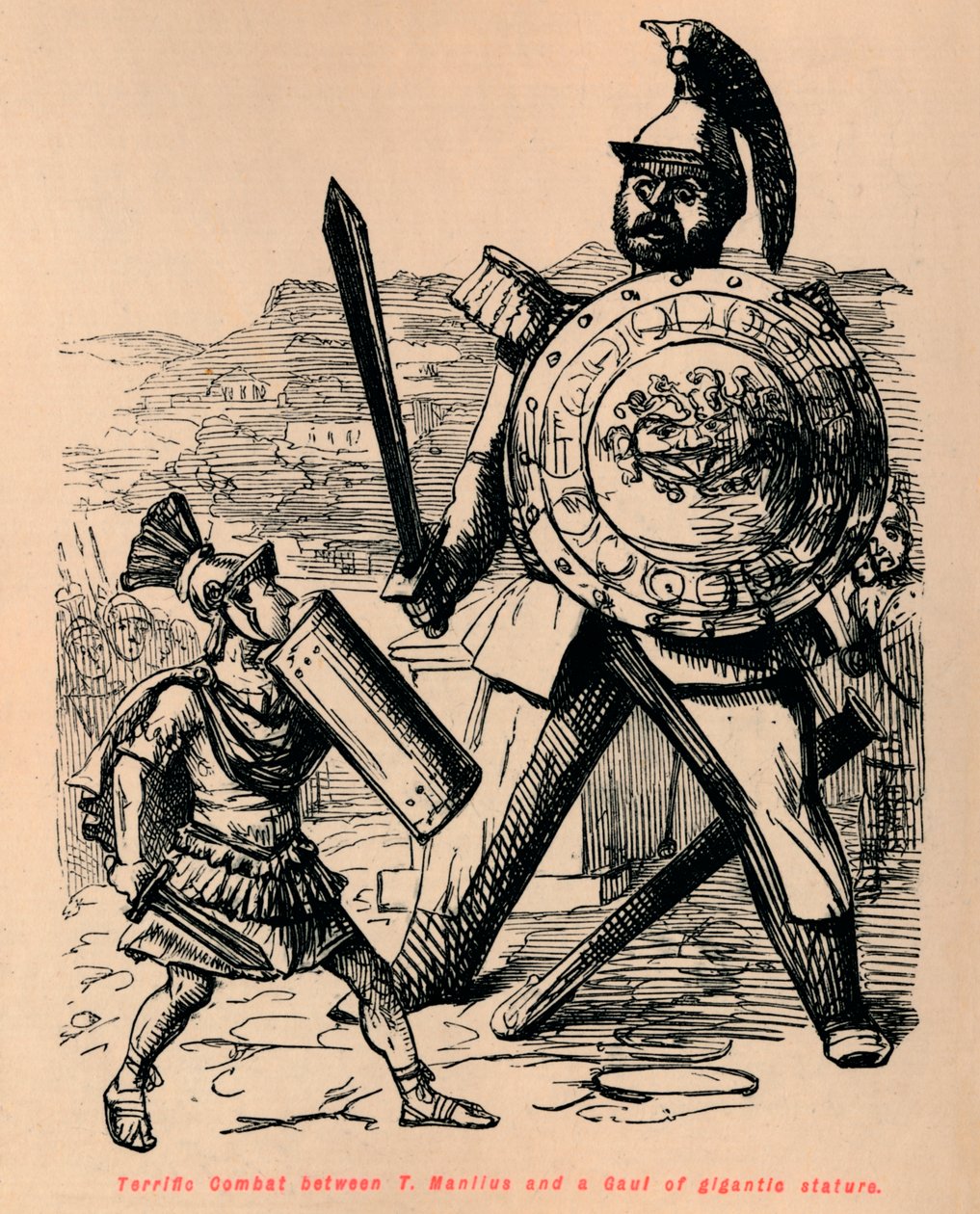 Félelmetes harc T Manlius és egy hatalmas termetű gall között, 1852 alkotó: John Leech