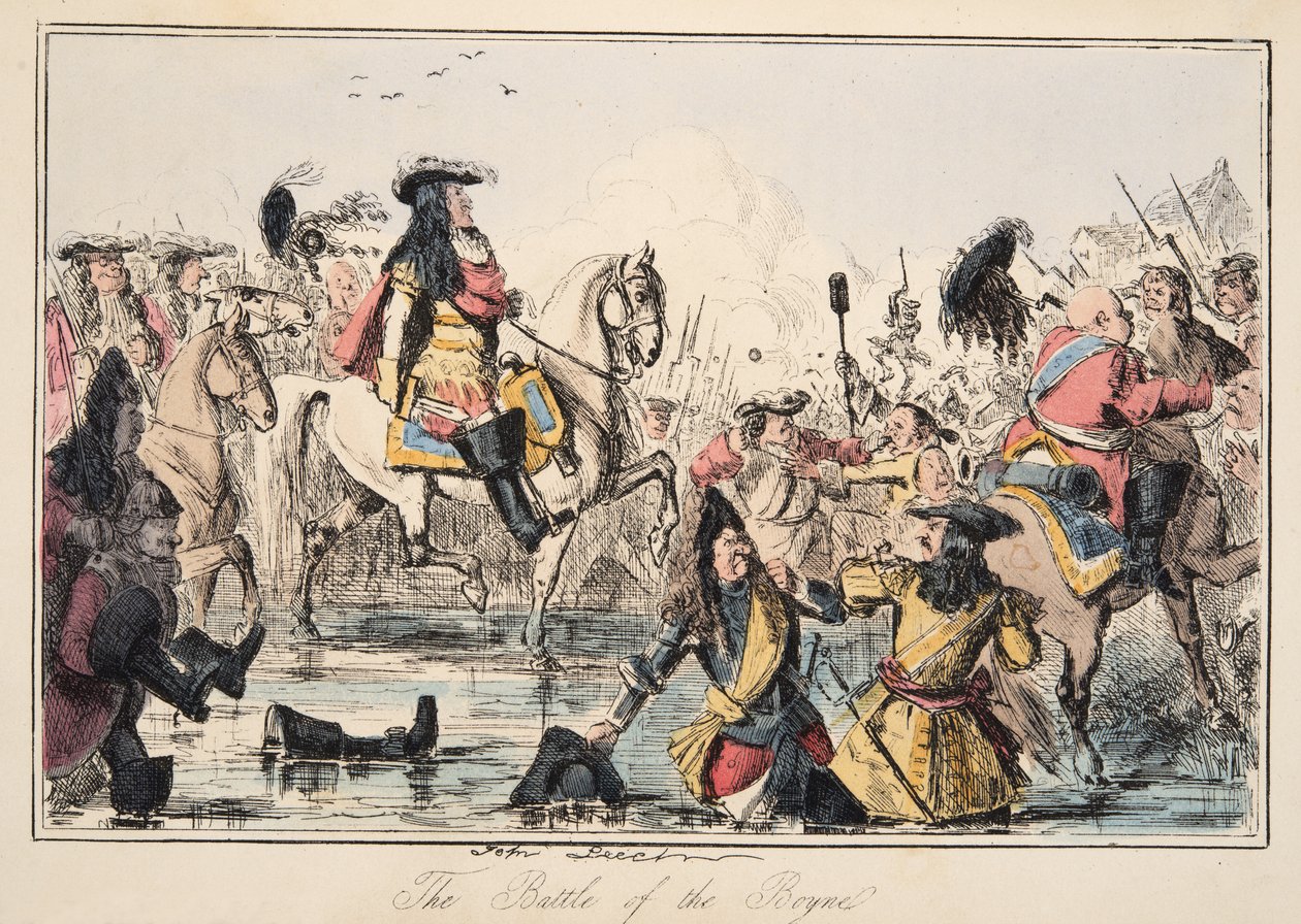 The Battle of the Boyne, The Comic History of England, pub. 1864 (kézzel színezett rézkarc) alkotó: John Leech