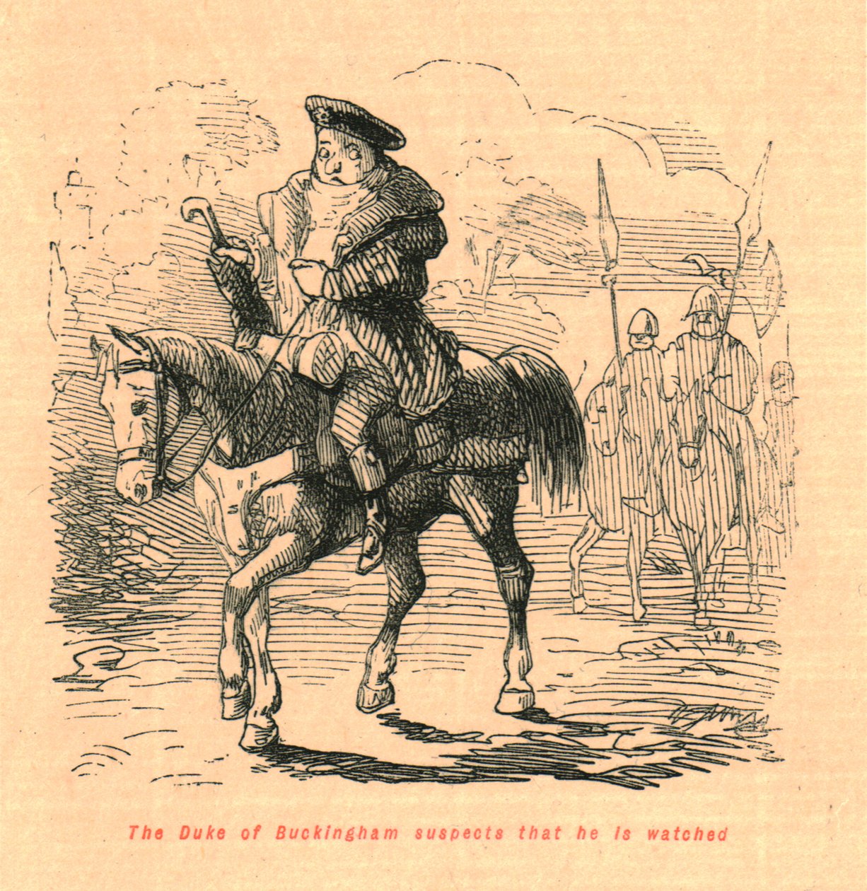 Buckingham hercege azt gyanítja, hogy figyelik, 1897. alkotó: John Leech