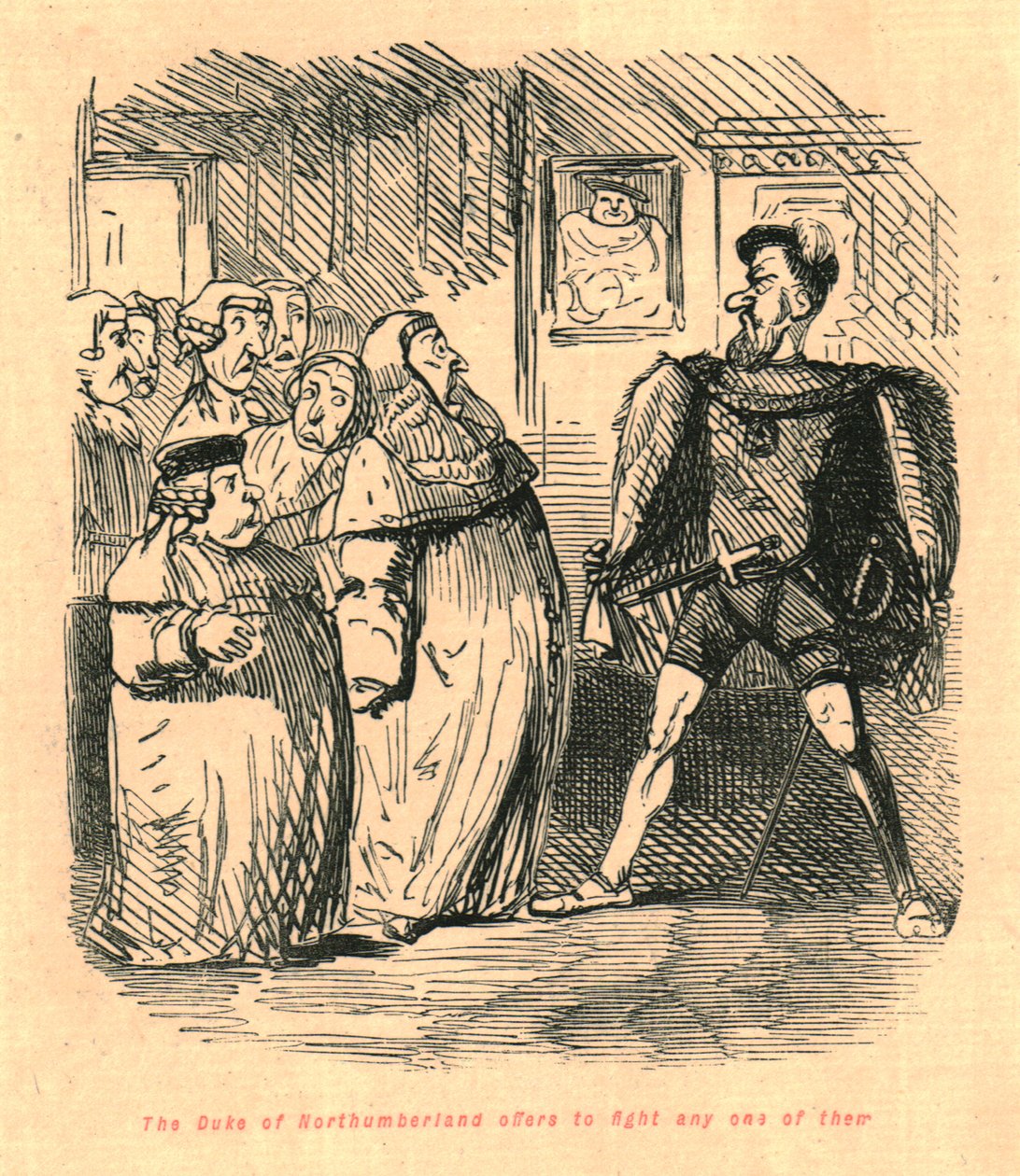 Northumberland hercege felajánlja, hogy harcol bármelyikükkel, 1897. alkotó: John Leech