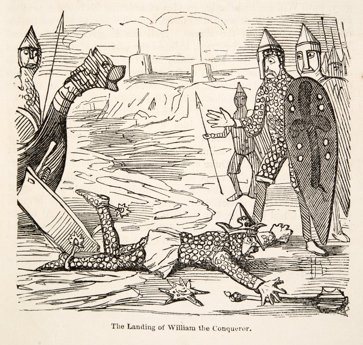 Hódító Vilmos partraszállása, The Comic History of England, pub. 1864 (fametszet) alkotó: John Leech