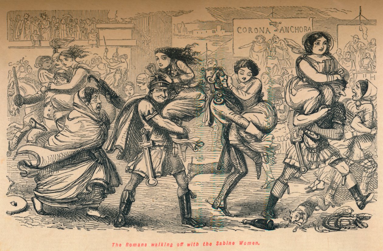 A rómaiak elsétálnak a szabin nőkkel, 1852 alkotó: John Leech