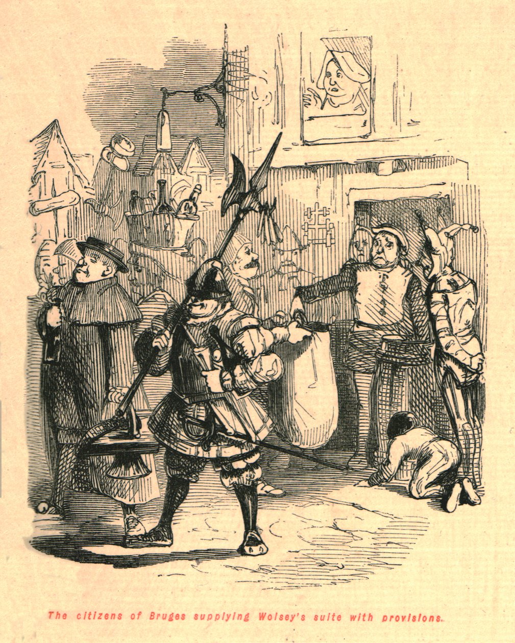 Brugge polgárai ellátják a Wolseys lakosztályt élelmiszerrel, 1897. alkotó: John Leech