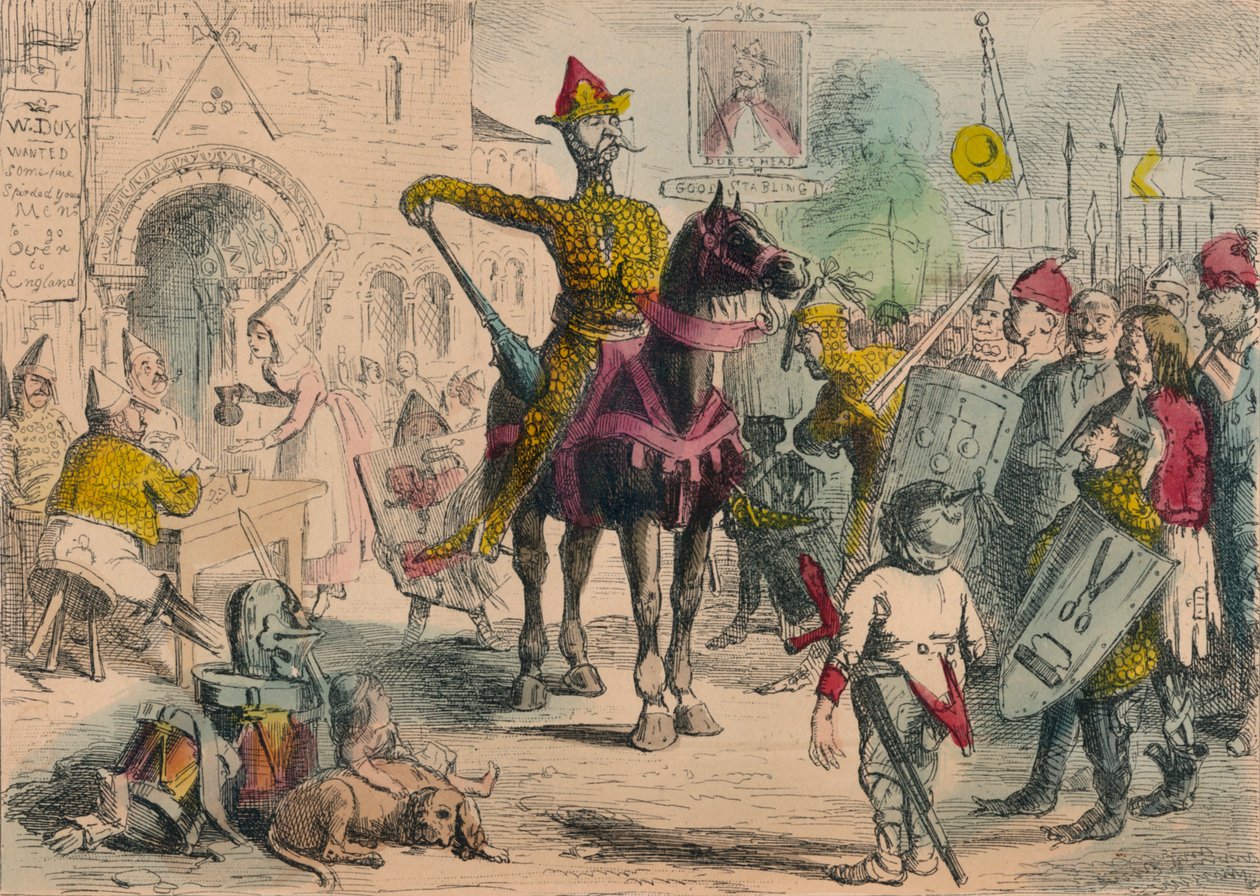 William az önkénteseket az 1850-es angliai invázió előtt vizsgálja alkotó: John Leech