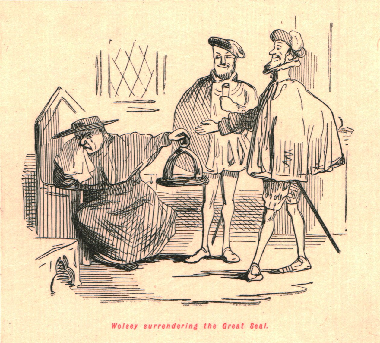 Wolsey átadja a Nagy Pecsétet, 1897. alkotó: John Leech