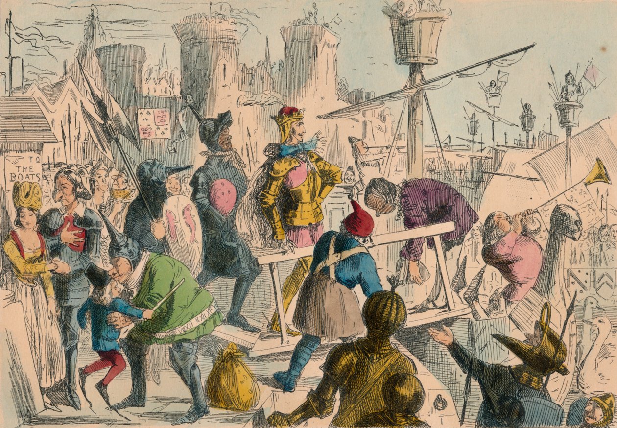 Ötödik Henrik király beszállása Southamptonban. Kr.u. 1415, 1850 alkotó: John Leech and Gilbert Abbott A Beckett