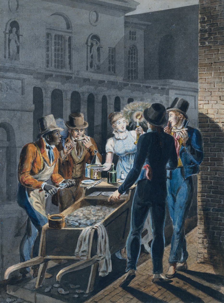 Éjszakai élet Philadelphiában – egy Oyster Barrow a Chestnut Street Theatre előtt, 1811-kb. 1813. alkotó: John Lewis Krimmel