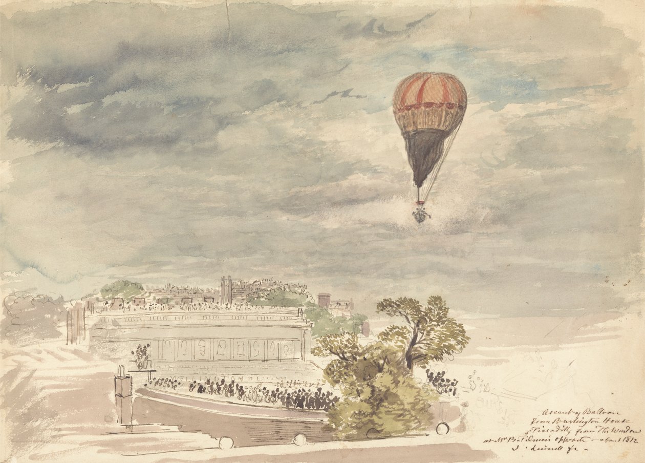 Balloon felemelkedése a Piccadilly állambeli Burlington House-ból, Mr. B. Palmer ablakából alkotó: John Linnell