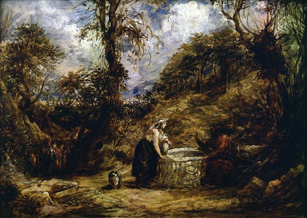 Krisztus és a sumériai nő a kútnál (olaj, panel) alkotó: John Linnell