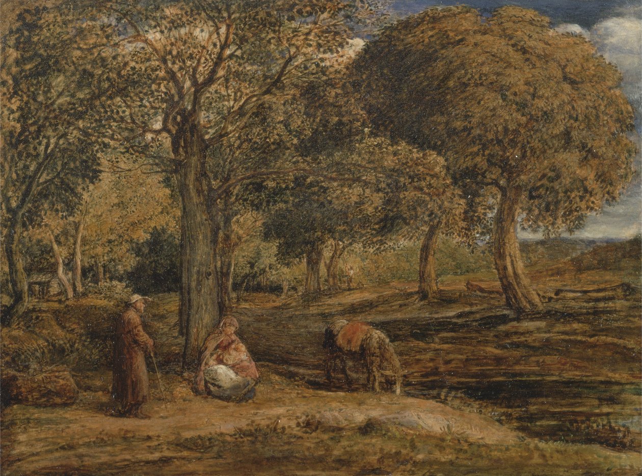 Táj családi csoporttal, esetleg The Rest on the Flight to Egypt, 1827 körül (olaj, panel) alkotó: John Linnell