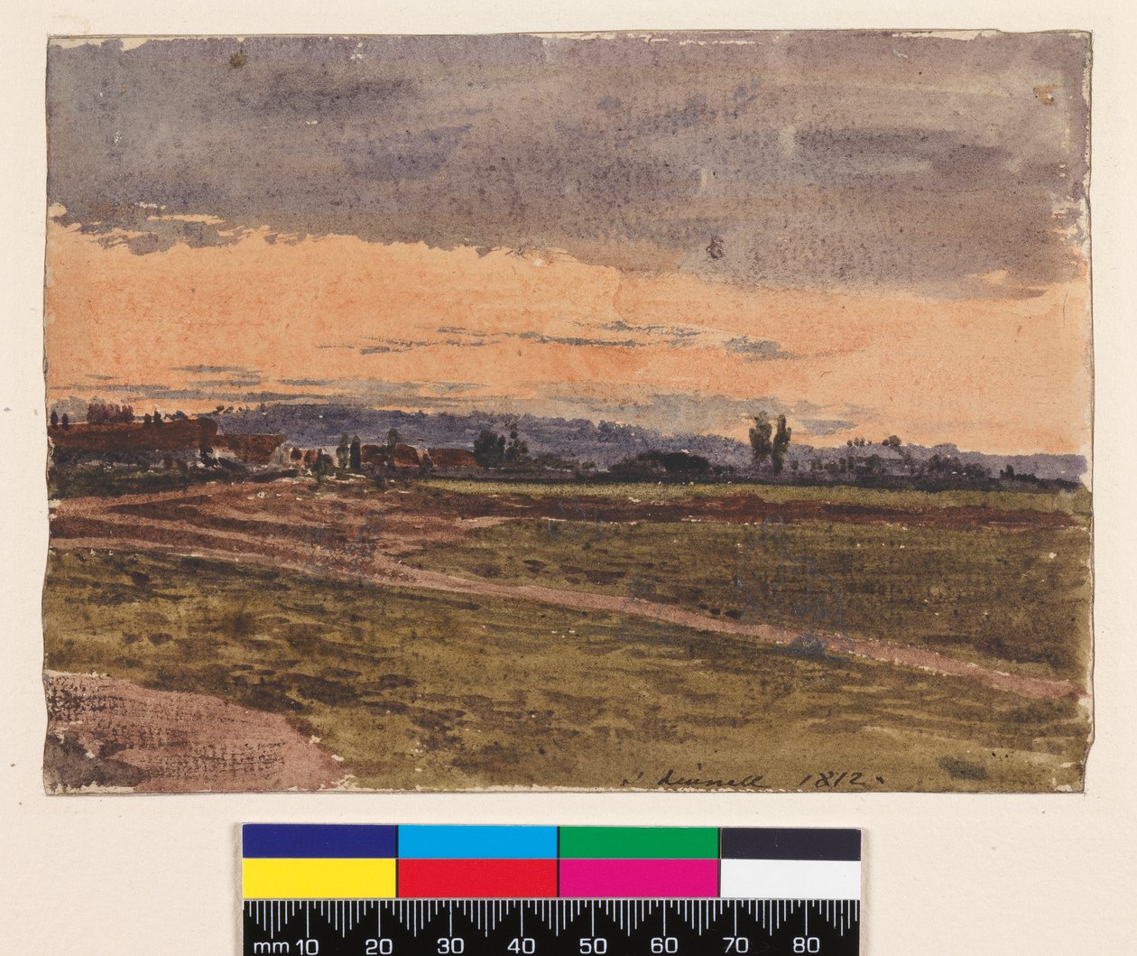 Rektor: Naplemente. Verso: Vázlat ugyanerről a témáról, 1812 alkotó: John Linnell