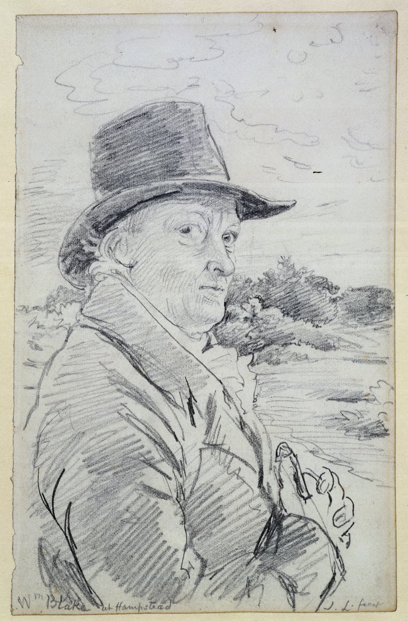 William Blake kalapban, (felirat: Wm Blake at Hampstead) 1825 körül (ceruza) alkotó: John Linnell