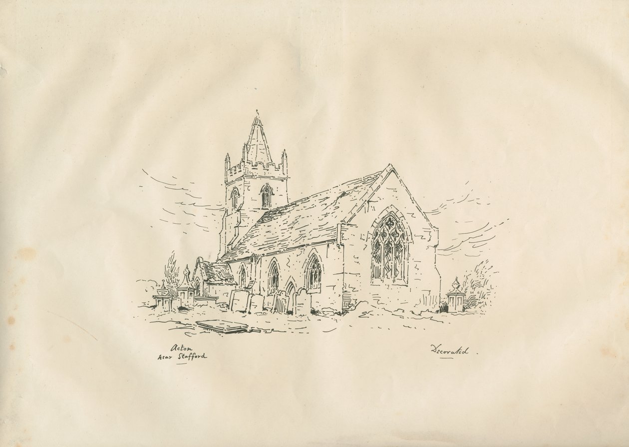 Acton Trussell Church: toll és tus litográfia, nd [?19. század] alkotó: John Louis Petit