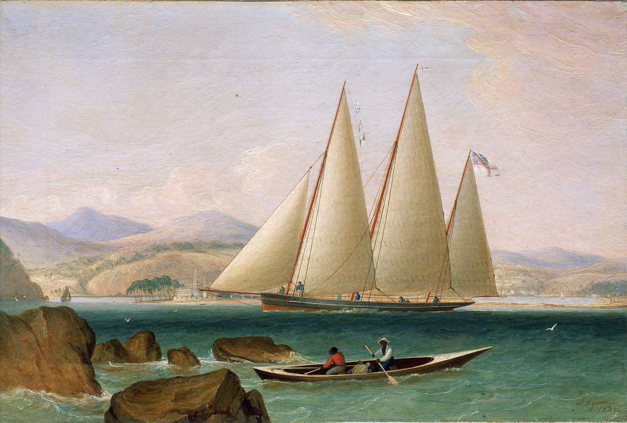 Egy szkúner Port Royal előtt, Kingston (Jamaica) bejáratánál. Olaj, vászon alkotó: John Lynn