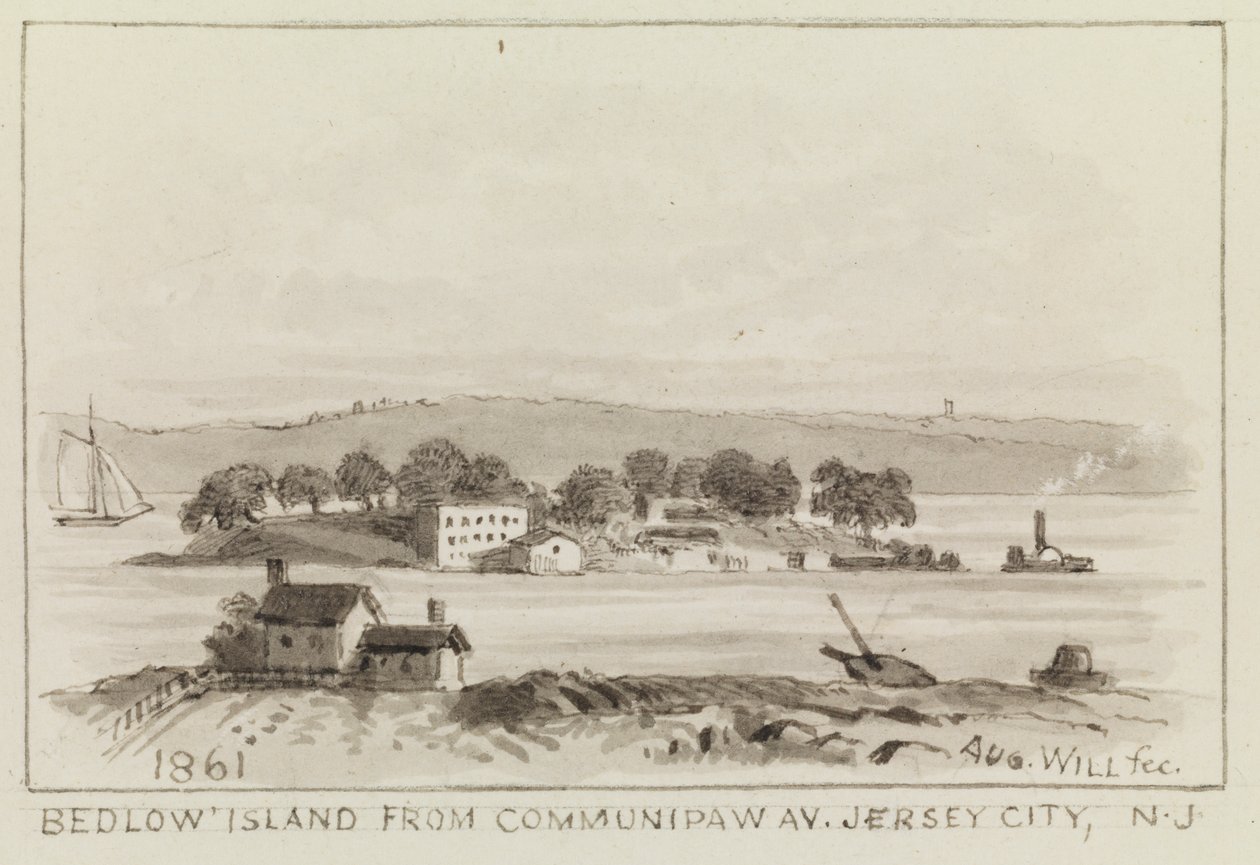 Bedloe Island a Communipaw Ave.-ről, Jersey City, N.J., 1861 alkotó: John M. August Will