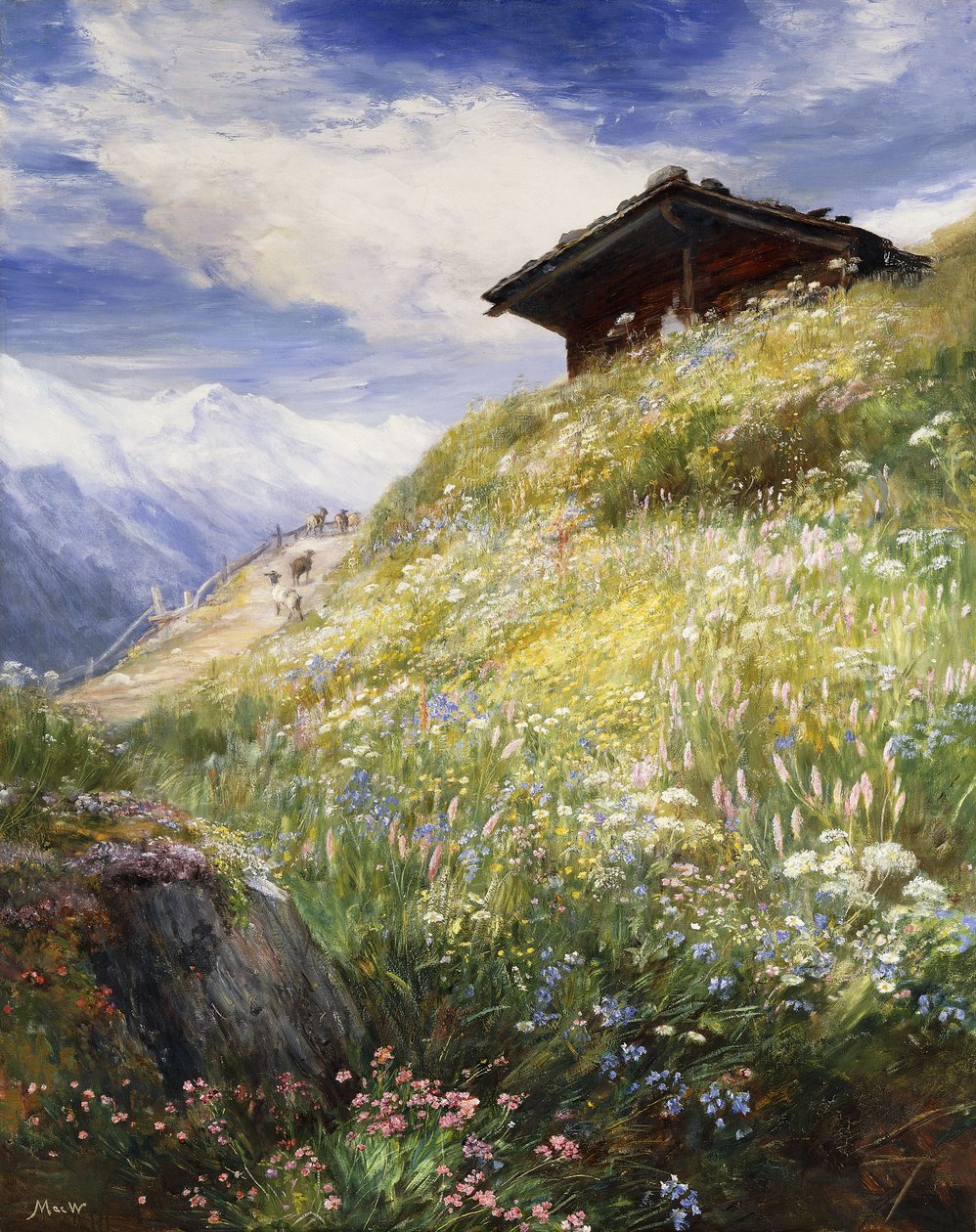 Egy alpesi rét, Svájc, alkotó: John MacWhirter