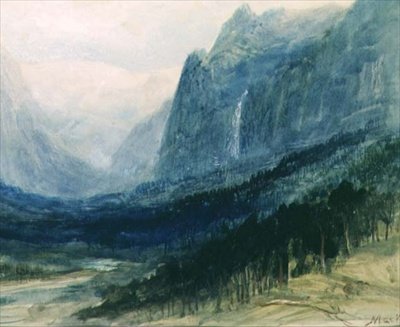 Yosemite Valley, Kalifornia (akvarell és gouache) alkotó: John MacWhirter