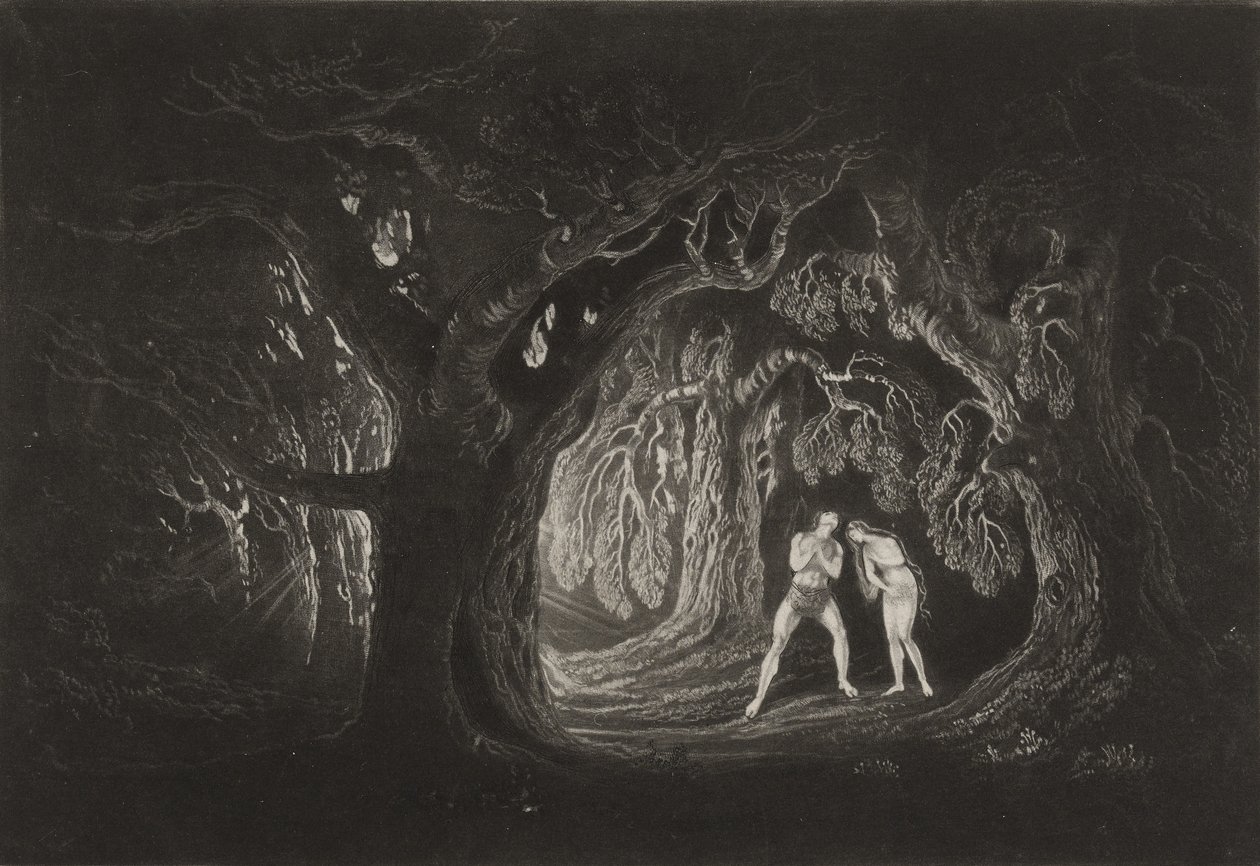 Ádám hallja a Mindenható hangját, 1827 körül (mezzotint) alkotó: John Martin
