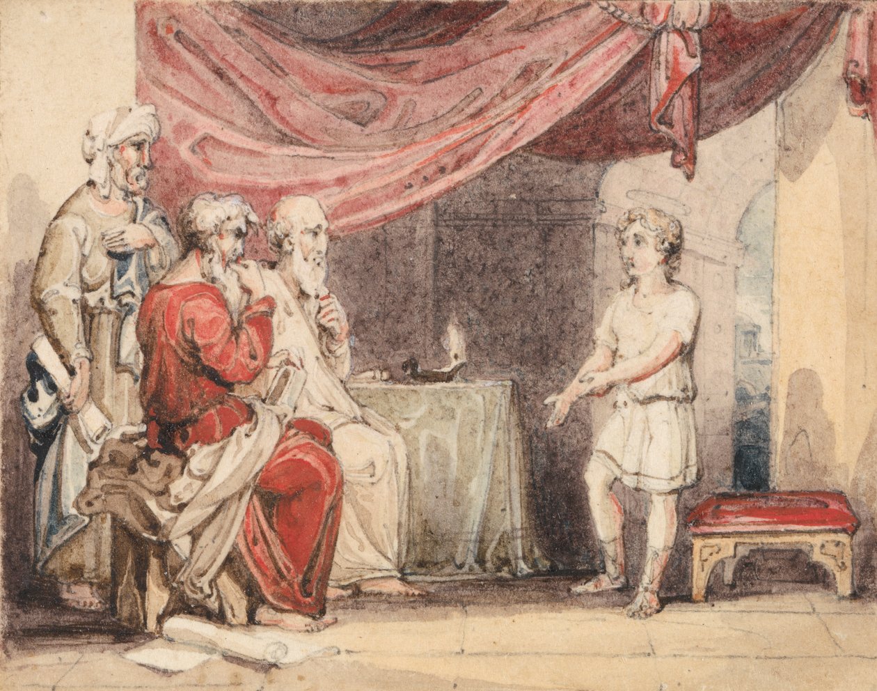 Krisztus prédikál a véneknek a templomban alkotó: John Martin
