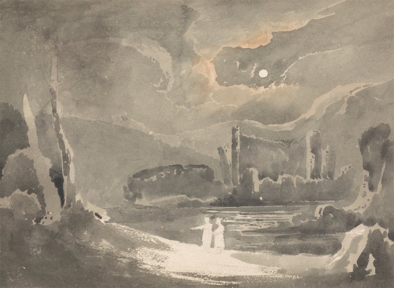 Holdfényes táj romos várral alkotó: John Martin