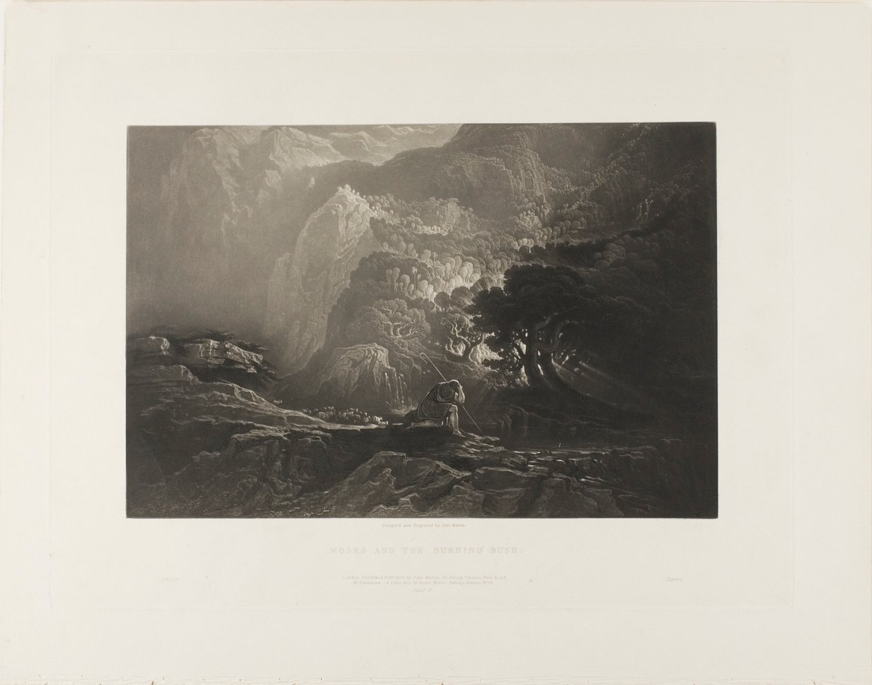 Mózes és az égő bokor, a Biblia illusztrációiból alkotó: John Martin