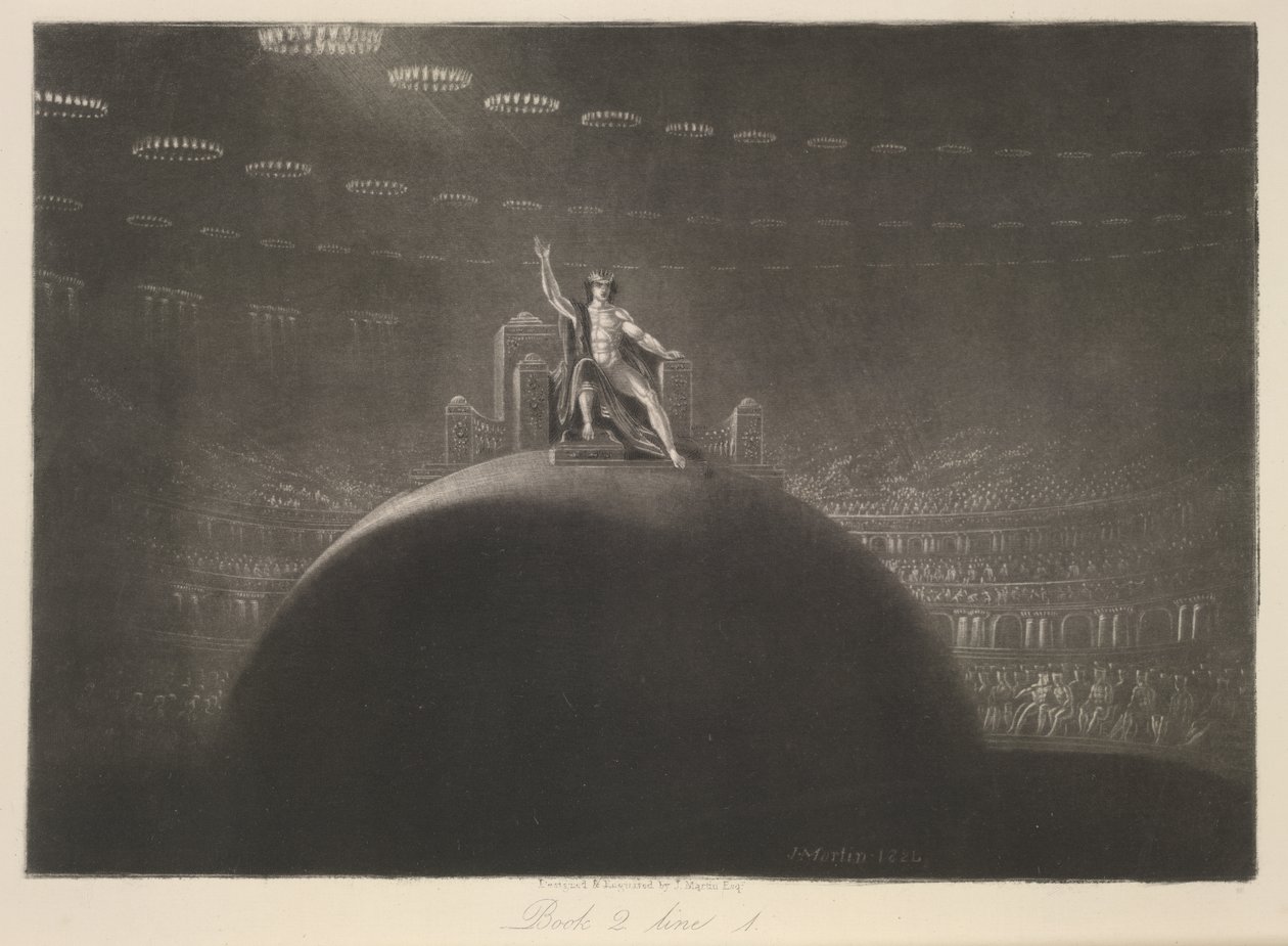 Sátán a trónján, az „Elveszett paradicsom”-ból, John Milton, 1858 körül (metszet) alkotó: John Martin
