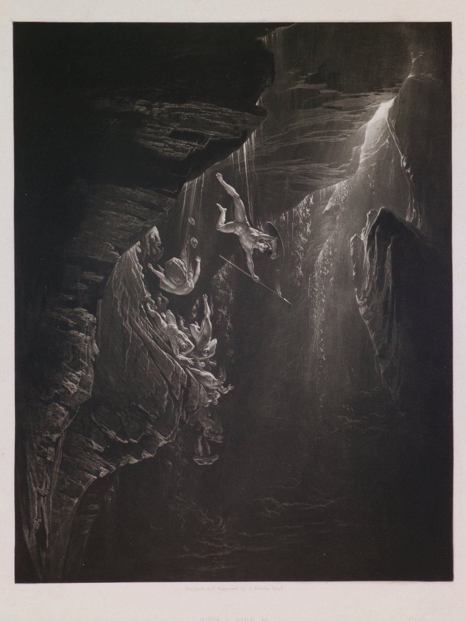 A lázadó angyalok bukása, illusztráció az „Elveszett Paradicsomhoz”, John Milton, 1. könyv, 44. sor alkotó: John Martin