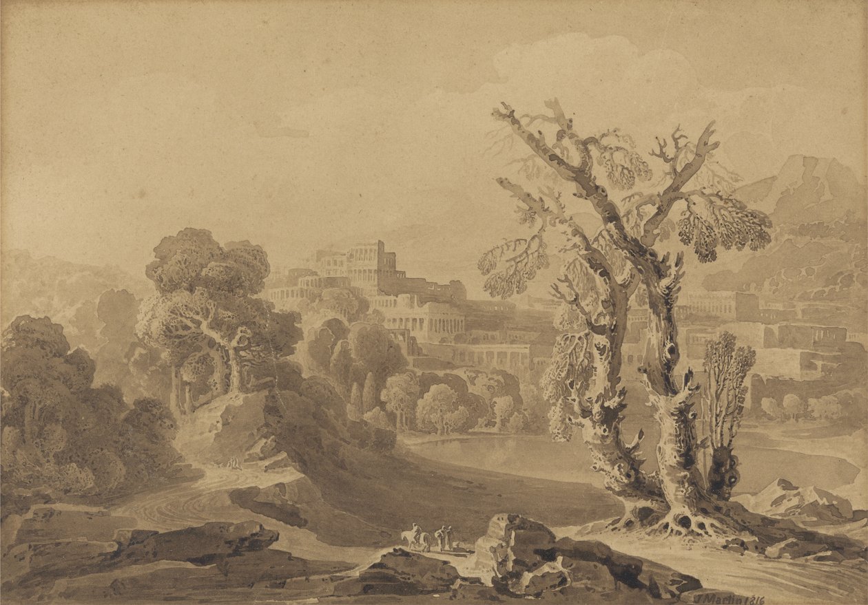 Név nélkül: Klasszikus város egy tájban, 1816 (kártyára mosva) alkotó: John Martin