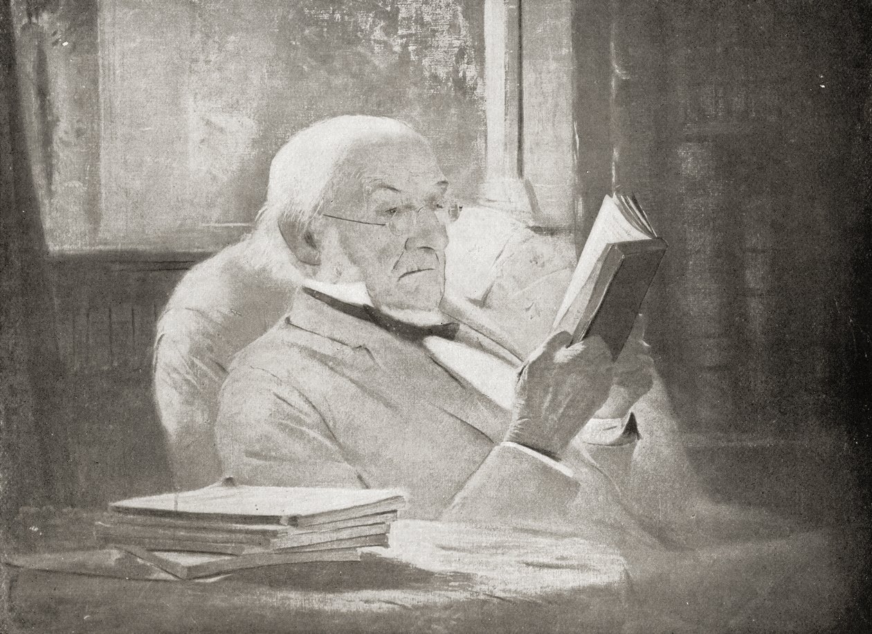 William Ewart Gladstone (1809-98) idős korában, illusztráció a „V.R.I. Élete és birodalma” Lorne márkitól alkotó: John McLure Hamilton