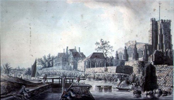 Mindenszentek temploma és az érseki palota, Maidstone alkotó: John Melchior Barralet