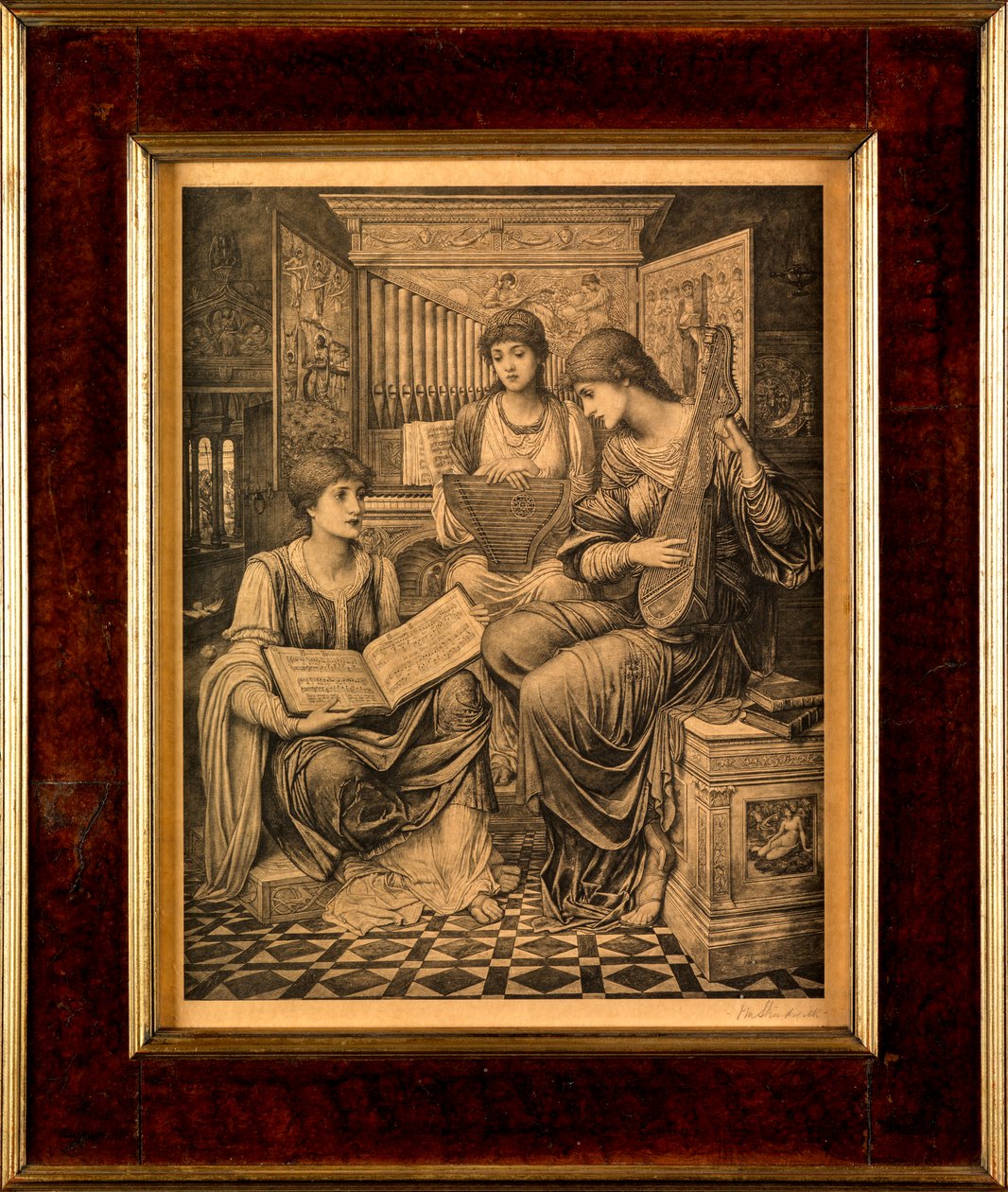 Az elmúlt nap szelíd zenéje (metszet?) alkotó: John Melhuish Strudwick