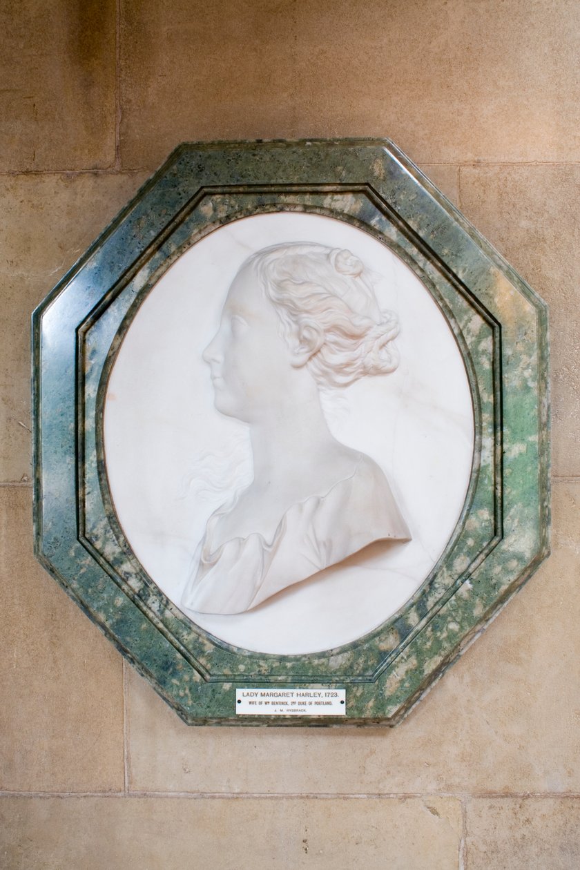 Margaret Cavendish, későbbi portlandi hercegnő domborműve, 1723 körül (márvány) alkotó: John Michael Rysbrack