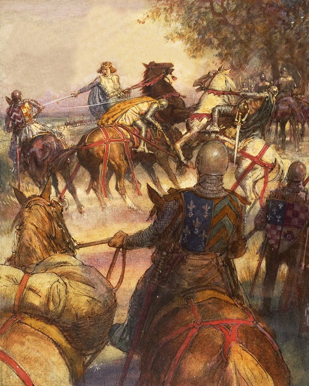 VI. Károly francia király, teljesen megőrülve, karddal támad követőire. alkotó: John Millar Watt