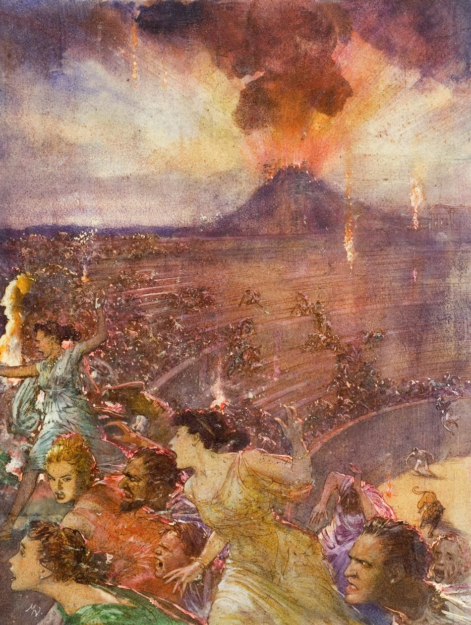 A Vezúv kitörése (gouache, papír) alkotó: John Millar Watt