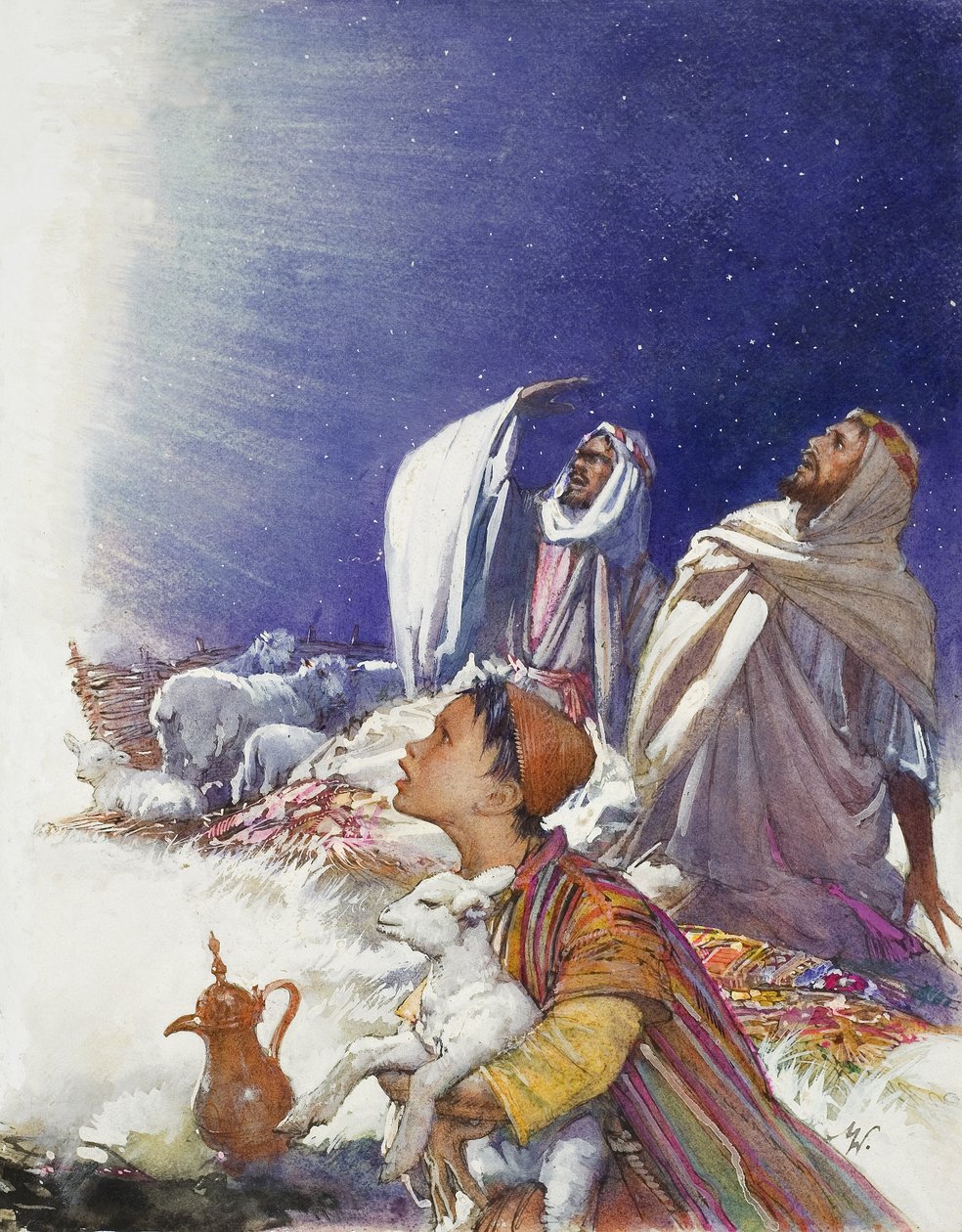 A karácsonyi történet: A pásztorok meséje (gouache, papír) alkotó: John Millar Watt