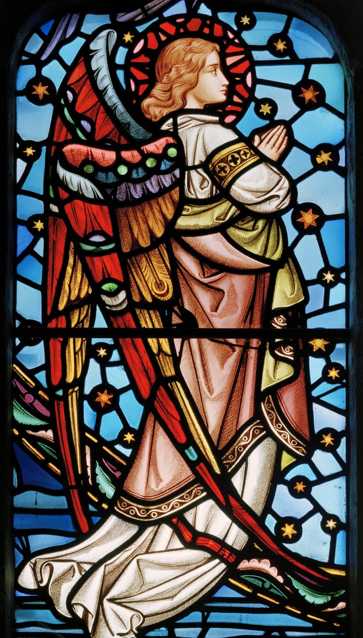 Cuxton, St Michael, East Window, Lavers & Barraud, John Millner Allen (1827-1902), Angel from Christ in Majesty with Saints, 1865 körül alkotó: John Millner Allen
