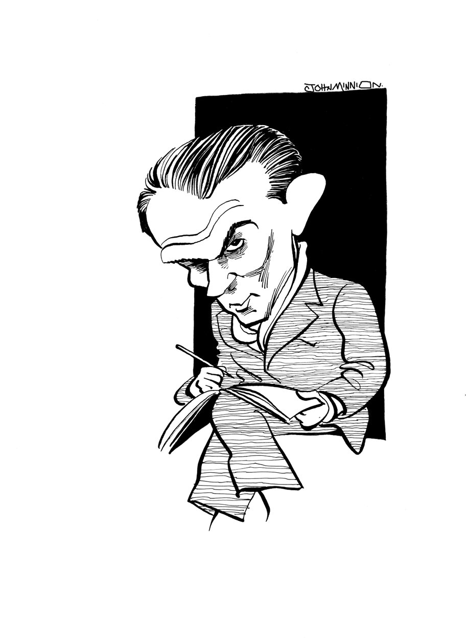Bruno Schulz karikatúra, lengyel író, grafikus és irodalomkritikus: 1892. július 12. - 1942. november 19. alkotó: John Minnion