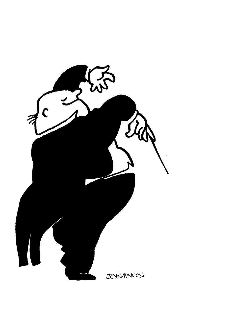 Egy vidám kövér karmester karikatúrája alkotó: John Minnion