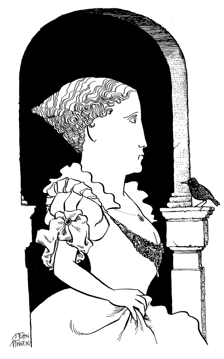 Francesca Caccini - a firenzei énekesnő és zeneszerző karikatúrája alkotó: John Minnion