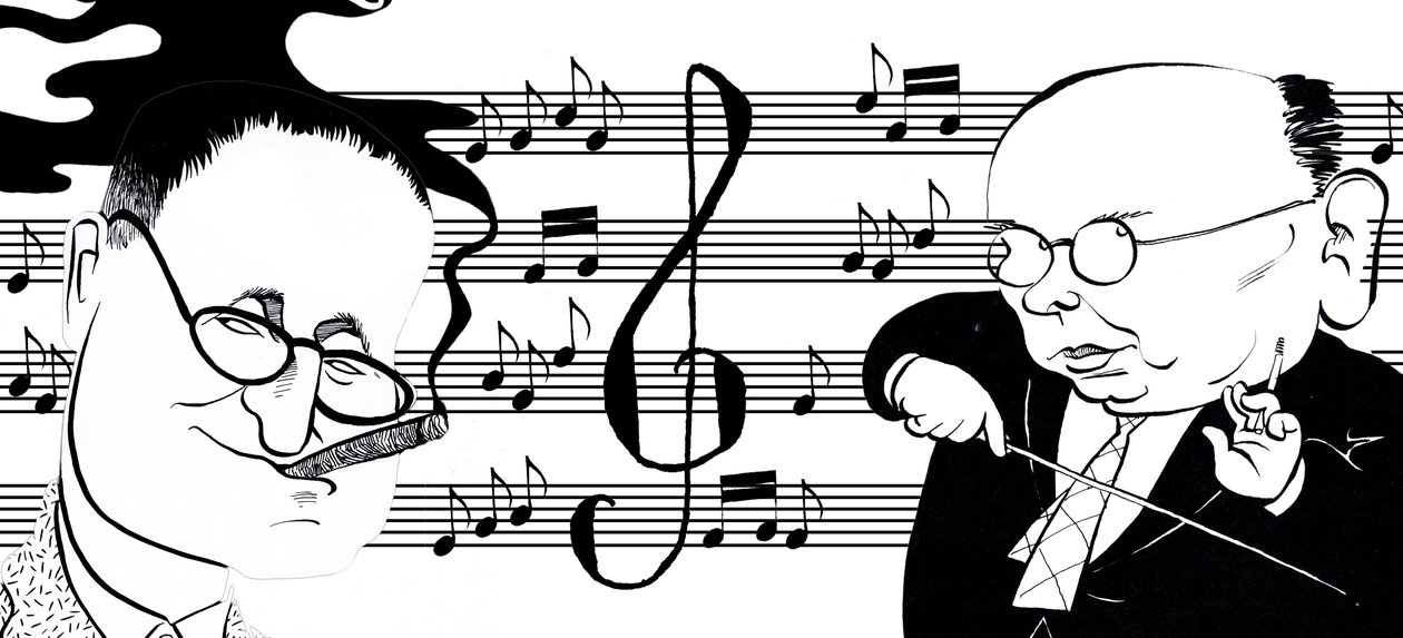 Hanns Eisler és Bertolt Brecht - karikatúra kollázs alkotó: John Minnion