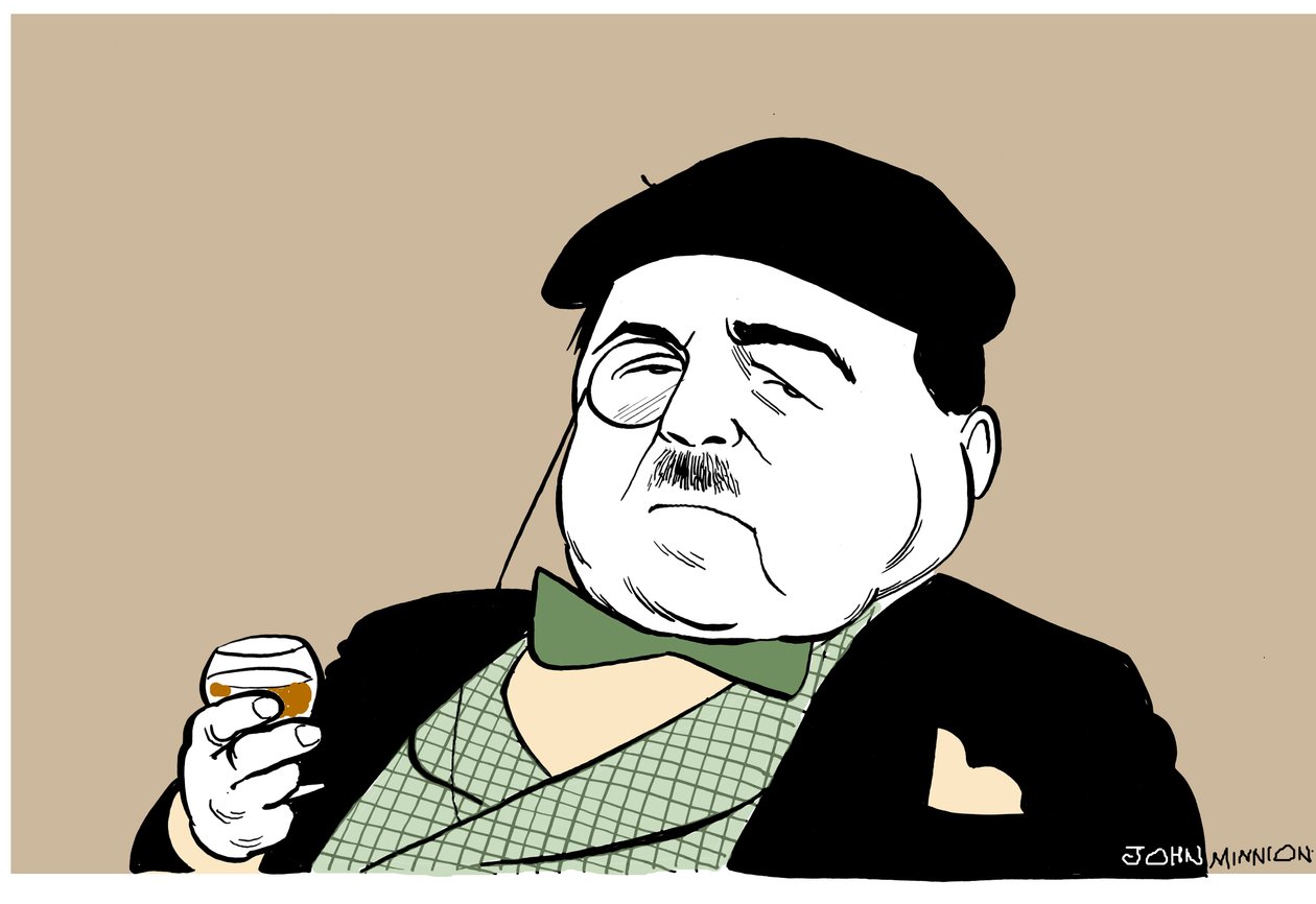 Reynaldo Hahn - karikatúra a német venezuelai zeneszerzőről és karmesterről egy pohár bor mellett alkotó: John Minnion