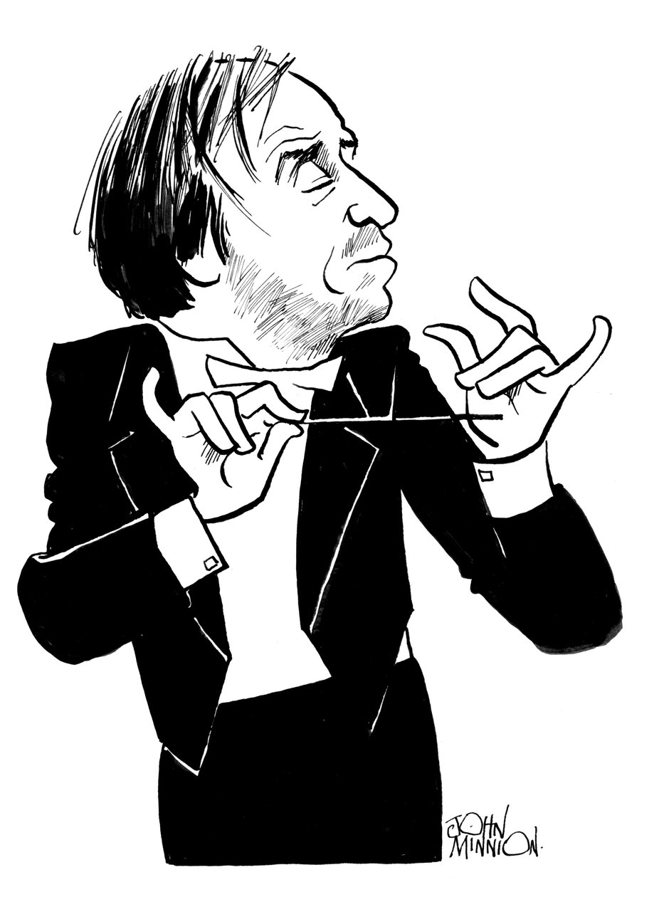 Valerij Gergijev karikatúra, orosz karmester és operatársulat igazgató: b alkotó: John Minnion