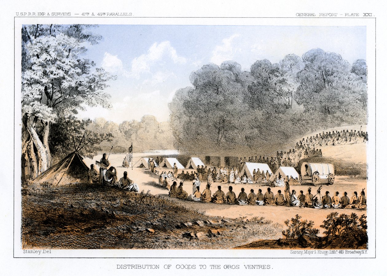 Áruk kiosztása a Gros Ventresnek 1853. augusztus 26. 1856. alkotó: John Mix Stanley